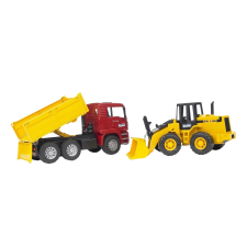 Bruder MAN TGA billenőplatós teherautó és Fiat FR130 homlokrakodó (1:16) (02752) autópálya és játékautó