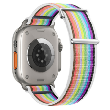 BSTRAP Velcro Nylon szíj Apple Watch 42/44/45mm, white rainbow okosóra kellék