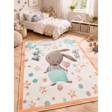 Budapest Carpet Den. Mile 5332-1 fehér 80 x 150cm nyuszis gyerekszőnyeg lakástextília