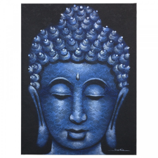 Buddha Festmény - Kék Brokát Hatás grafika, keretezett kép