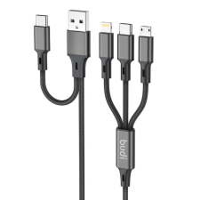 Budi 203T5 USB-A/USB-C apa - USB-C/Micro USB/Lightning apa Töltőkábel - Fekete (1.2m) kábel és adapter