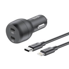 Budi Car Charger, 2x USB-C, 40W, PD + USB-C to Lightning Cable (Black) mobiltelefon kellék