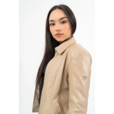 BUDMIL Galléros műbőr dzseki Női XXL drapp női dzseki, kabát