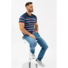 BUDMIL Galléros póló férfi XXL sötétkék-fehér 20730283-001261-0699