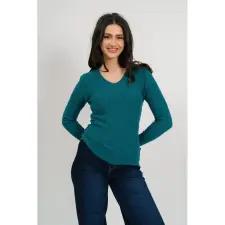BUDMIL V-nyakú kötött pulóver Női XXL zöld női pulóver, kardigán