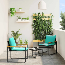  Bútor szettek párnával 3 pcs Fekete és Türkiz Rattan kerti bútor