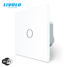  C706WFW LIVOLO 106 alternatív WiFi okos váltó érintőkapcsoló, Fázis-Nulla bekötés, 240V 5A, fehér kristályüveg okos kiegészítő