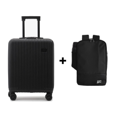 CabinFly utazókészlet RyanAir Priorityhez, fekete kabinos kocsi 55x40x20 cm és fekete hátizsák 40x20x25 cm, ideális városi kirándulásokhoz és légi utazásokhoz