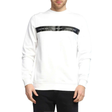 Calvin Klein JEANS, Sportblúz nyakkivágással a nyak tövében és logónyomattal, fehér, fekete, tompa, XL