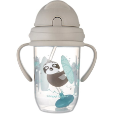 Canpol Babies Kiömlésmentes szívószálas pohár nehezékkel Exotic Animals 270 ml, szürke babaétkészlet
