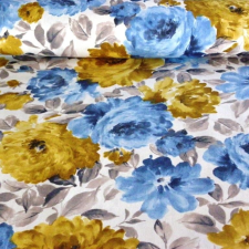 Canvas BAZSARÓZSA, nagy virágos pamut lakástextil, dekorvászon, kék méteráru