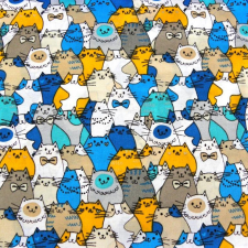 Canvas Cat team, cicás pamutvászon - kék méteráru