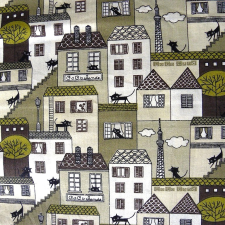 Canvas CATWALK, macskák patchwork pamutvászon, khaky méteráru