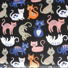 Canvas CIRMI, cica mintás pamutvászon - fekete-kék méteráru