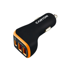 Canyon CNE-CCA08BO autós töltő 2xUSB-A, 1xUSB-C fekete-narancssárga mobiltelefon kellék