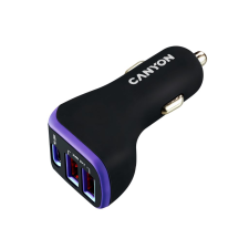 Canyon CNE-CCA08PU autós töltő 2xUSB-A, 1xUSB-C fekete-lila (CNE-CCA08PU) mobiltelefon kellék