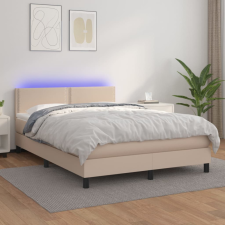 cappuccino színű műbőr rugós ágy matraccal és LED-del 140x190cm ágy és ágykellék