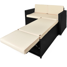Casaria polyrattan kerti pad pakolható lábtartóval 2 személyes fekete-krém 992695 kerti bútor