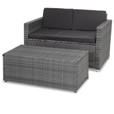 Casaria polyrattan kerti pad pakolható lábtartóval 2 személyes szürkésbarna/szürke 994203 kerti bútor