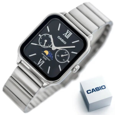 Casio férfi karóra, rozsdamentes acél, fekete számlap, WR50, holdfázis, dátum karóra