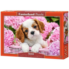 Castorland Kutyakölyök rózsaszín virágok közt 500 db-os (52233) puzzle, kirakós