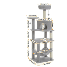  Cat Tree Tower, többszintes kialakítás, hangulatos függőágy és lakás, AMT0331GY, S macskabútor