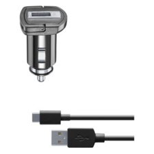 CELLULARLINE autós töltő USB aljzat (5V / 2000 mA, 10W, adaptív gyorstöltés támogatás + Type-C kábel) FEKETE | CBRKIT10W mobiltelefon kellék