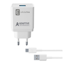 CELLULARLINE hálózati töltő USB aljzat (5V / 3000 mA, 15W, PD gyorstöltés támogatás + Type-C kábel) FEHÉR (ACHSMKIT15WTYCW) (ACHSMKIT15WTYCW) mobiltelefon kellék
