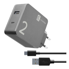 CELLULARLINE hálózati töltő USB / Type-C aljzat (5V / 2000 mAh, 48W, QC gyorstöltés támogatás + Type-C kábel) FEKETE (ACHUSB2KITHOME48WK) (ACHUSB2KITHOME48WK) mobiltelefon kellék