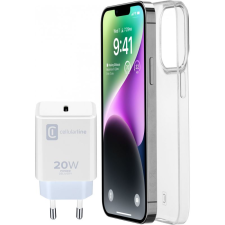 CELLULARLINE Starter Kit Apple iPhone 14 Telefon tok és töltő - Átlátszó/Fehér (STARTKITIPH14) tok és táska