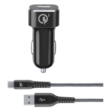 CELLULARLINE TETRAFORCE autós töltő USB aljzat (9V / 2000 mA, 18W, adaptív gyorstöltés támogatás + Type-C kábel) FEKETE (TETRCBRHUKITQCTYCK) (TETRCBRHUKITQCTYCK) mobiltelefon kellék