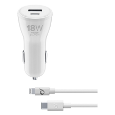 CELLULARLINE USB-A/USB-C Autós töltő+Lightning kábel - Fehér (5V/3A) mobiltelefon kellék