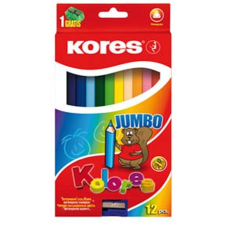  ceruza készlet, háromszögletű, vastag, KORES Jumbo, 12 különböző szín, 12 db/készlet (IK100712) színes ceruza