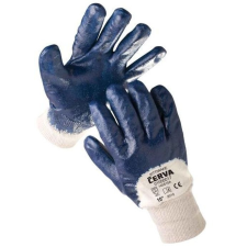 Cerva KITTIWAKE Kötött pamutkelméből varrt, nitrilbe félig mártott kék munkavédelmi kesztyű rugalmas mandzsettával. védőkesztyű