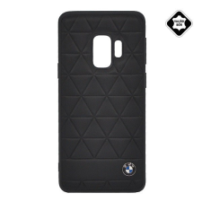 Cg mobile BMW HEXAGON műanyag telefonvédő (valódi bőr bevonat, háromszög minta) FEKETE [Samsung Galaxy S9 (SM-G960)] tok és táska