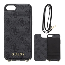 Cg mobile GUESS 4G Crossbody műanyag telefonvédő (kihajtható textil hátlap, kártyazseb + nyakpánt) SÖTÉTSZÜRKE tok és táska