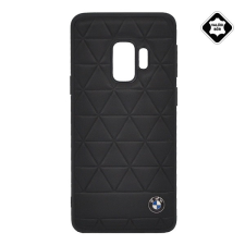 Cg mobile Samsung Galaxy S9 (SM-G960) bmw hexagon műanyag telefonvédő (valódi bőr bevonat, háromszög minta) fekete tok és táska
