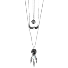 Cham CHam Fekete-ezüst Álomfogó, Szív és Angyalszárny motívumos háromsoros horgonylánc, 42-65 cm nyaklánc