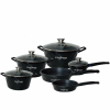 Cheffinger 6 db-os serpenyős készlet fedővel CF-DIACK12BLK, márvány bevonat, karcmentes, 18-20-24-28cm/1.6L-2L-3.5L-5.7L