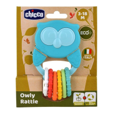 CHICCO Rágóka csörgővel és érzékszervi gyűrűkkel Eco+ Bagoly Owly 3m+ csörgő