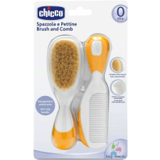 Chicco természetes sörtés hajkefe + fésű - narancs babaápolási kellék