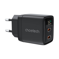 CHOETECH PD6051 2x USB-C Hálózati töltő - Fekete (35W) (PD6051) mobiltelefon kellék