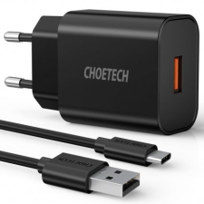 CHOETECH Q5003 hálózati töltő adapter QC 18W 3A + kábel USB / USB-C, fekete mobiltelefon kellék