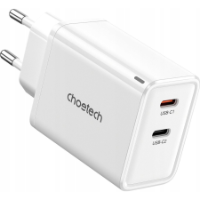 CHOETECH Wall charger Choetech PD6013, GaN, 2x USB-C, PD65W (white) (6932112104380) mobiltelefon kellék