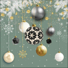 Christmas baubles sage papírszalvéta 33x33cm, 20db-os papírárú, csomagoló és tárolóeszköz