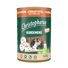 Christopherus Dog konzerv menü vaddisznó. édesburgonya, áfonya 800g kutyaeledel