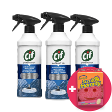 CIF Perfect Finish Spray Vízkőoldó 3x435ml + Ajándék Scrub Mommy Szivacs tisztító- és takarítószer, higiénia