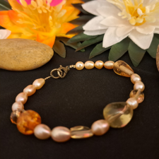  Citrin és valódi gyöngy karkötő karkötő