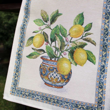 Citromos, mediterrán kék gépi gobelin asztali futó, 44x140 cm lakástextília