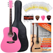 Classic Cantabile Akusztikus Gitár Starter-Set 5 Részes Tartozékszetttel Együtt Rózsaszín Rózsaszínű gitár és basszusgitár